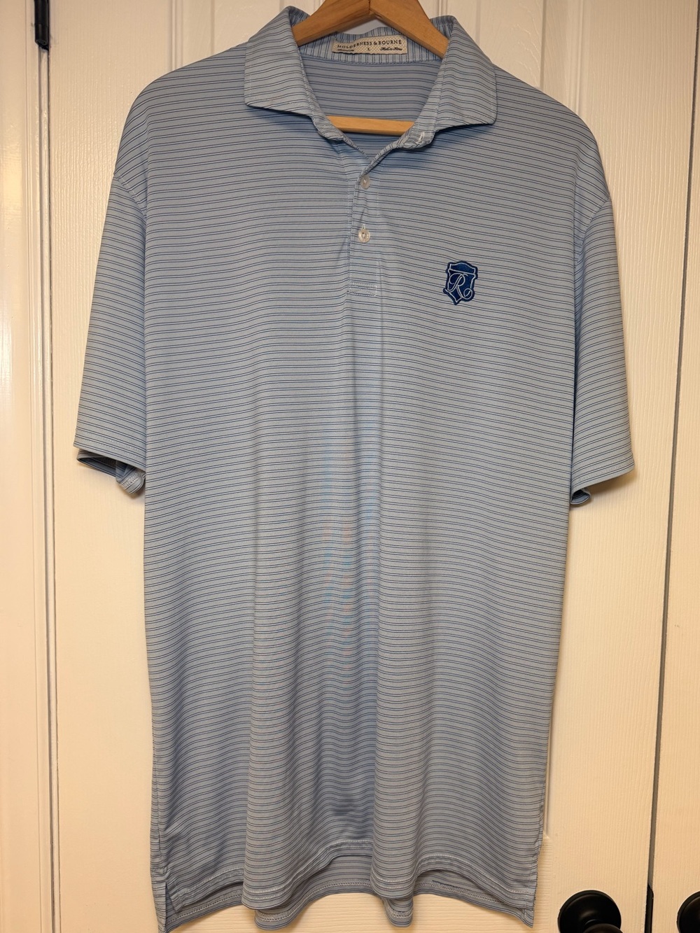 Holderness & Bourne Tailored Fit Blue Striped  L Performance Golf Polo Preppy
